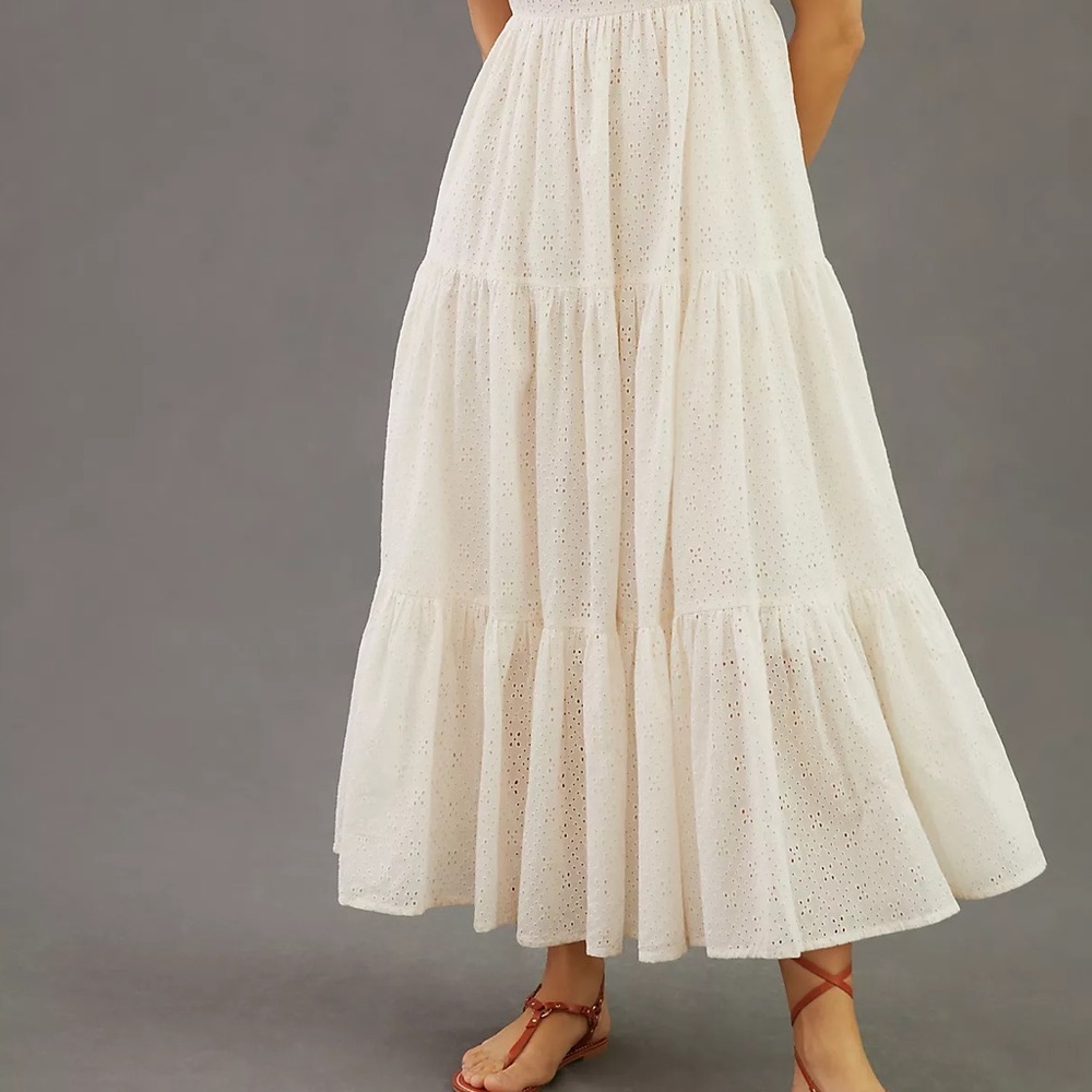 MOTHER Cotton Eyelet Puff Sleeve V-Neck Maxi Dress - Picture 7 of 9